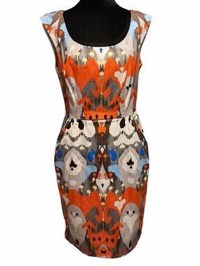 Maggy London Size 8 Abstract Ikat Sheath Dress  Cotton